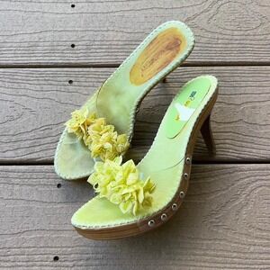 Vintage Y2K Lime Green Embellished Kitten Heels High Heels Size 6.5